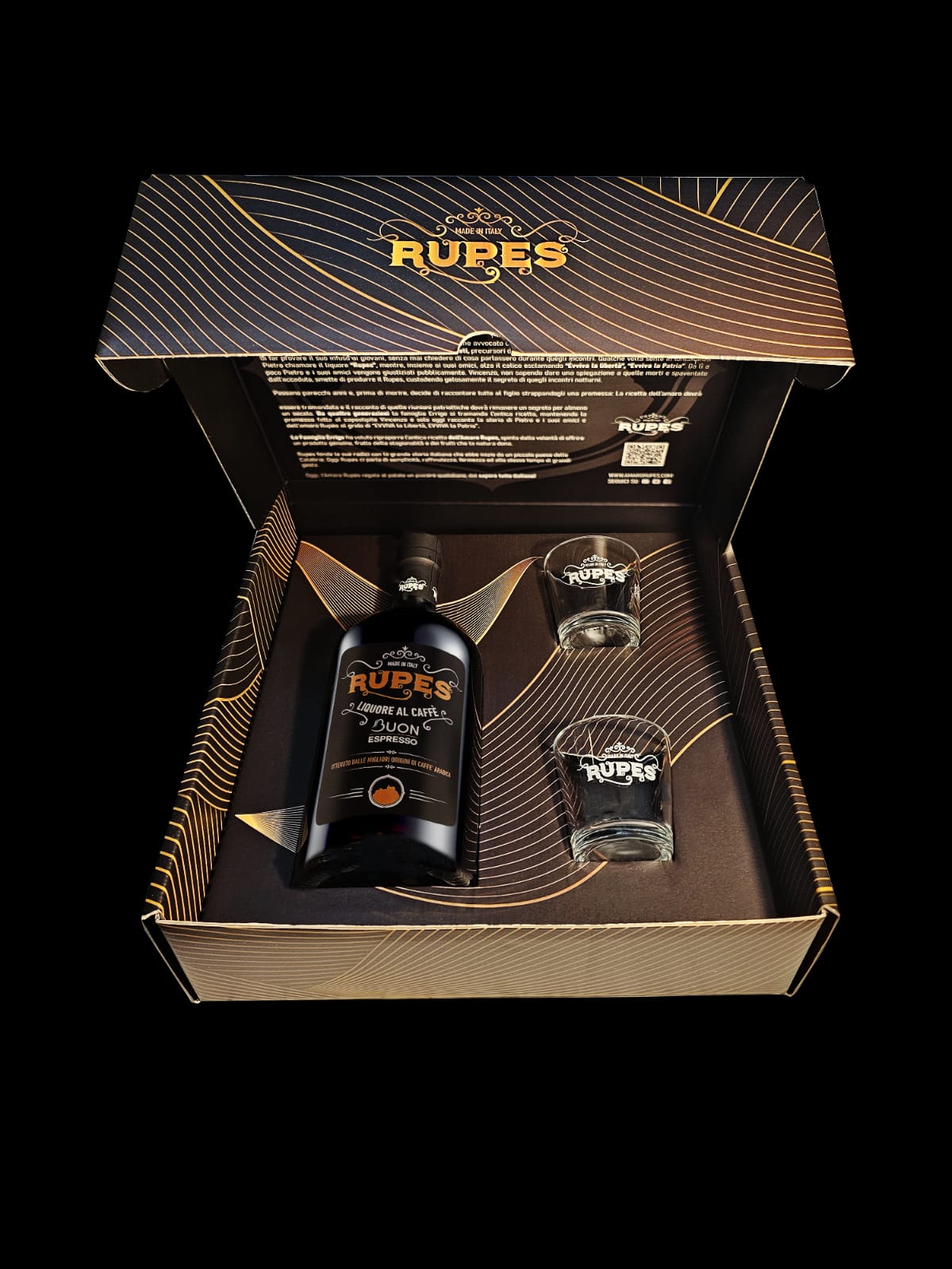 Liquore al Caffè “Rupes Buon Espresso” con 2 bicchierini brandizzati